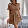 Women's Dresses Summer Solid Colour High Waist Wrap Short Sleeve Shirt Single Breasted A-Line Skirt