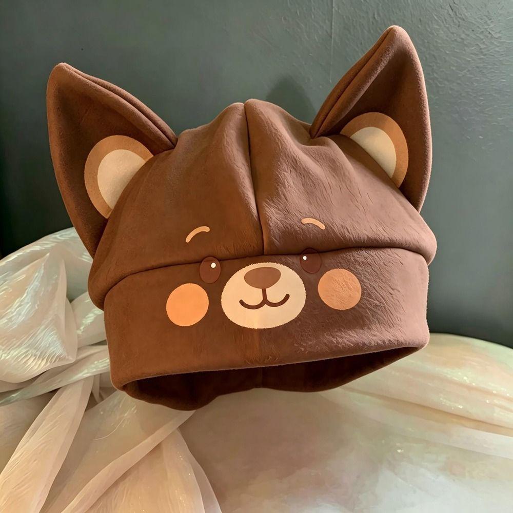 Foldover Cuff Cat Ear Beanie Hat Soft Plush Winter Skull Cap Gifts Plush Winter Hat Daily Outfits