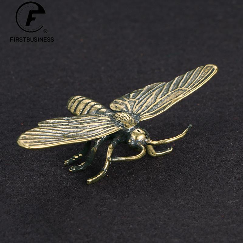 Vintage Brass Animal Dragonfly Figurines Miniatures Funny Desktop Ornament Home Decorations Crafts Accessorie Antique Collection