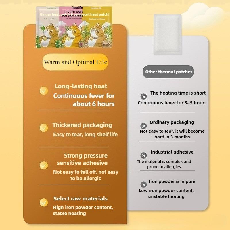 Hot Selling 10 Pcs Sets Self-heating Body Patch Ai Cao/Yi Mu Cao/Ginger Cold Proof and Warm Compress Herbal Patch for Whole Body