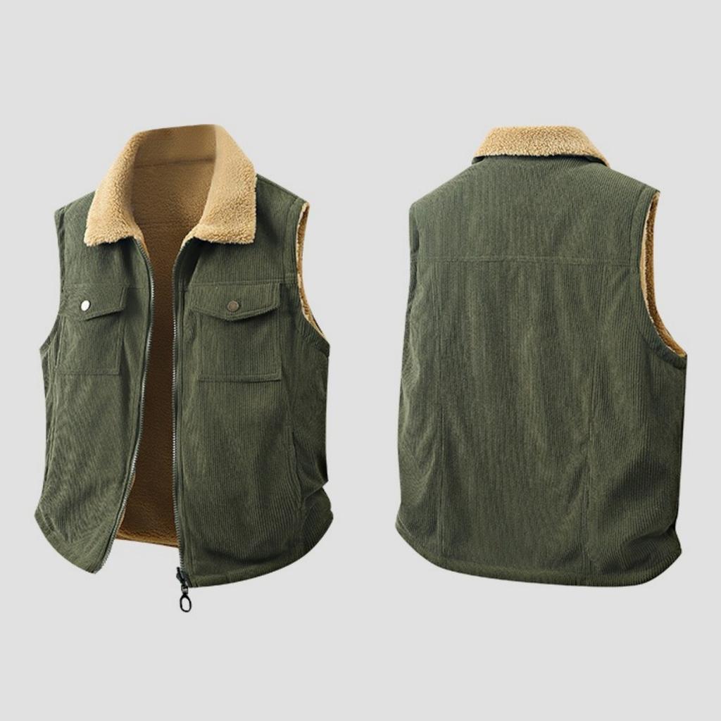 Men's Casual Inner And Outer Color-matched Zipper Vests, Men's Double-sided Fleece Warm Lambskin Lapel Vests