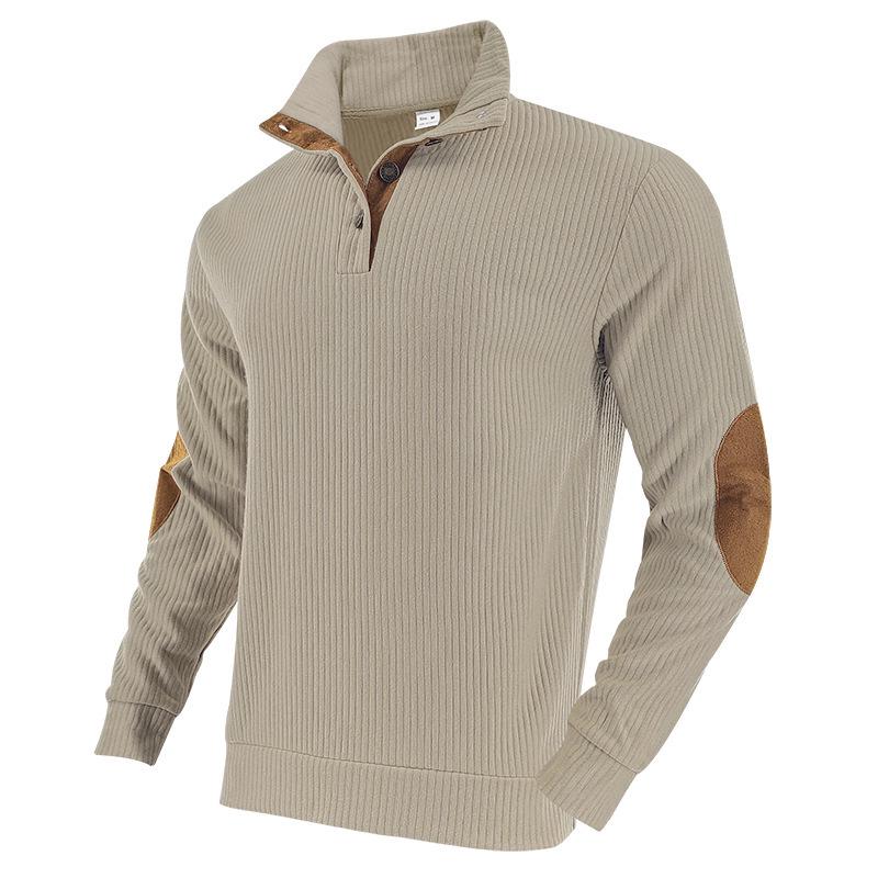 American Style Jacquard Ribbed Stand Collar Western Cowboy Men's Long Sleeve Sports Hoodie