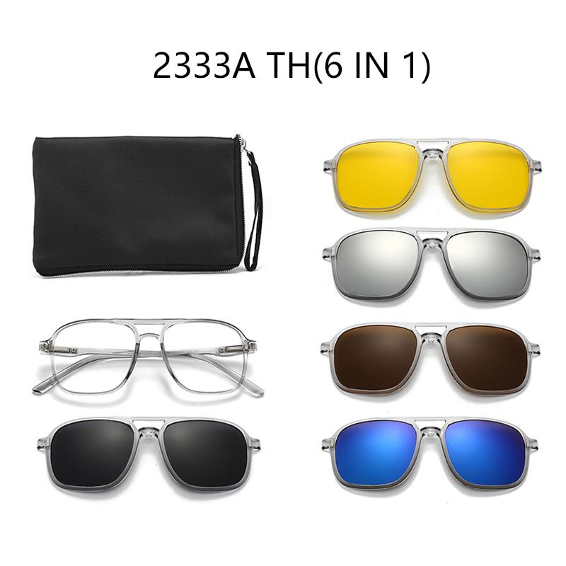 Transparent Frame 2333A 6PCS Magnetic Polarized Clip On Sunglasses Plastic Frame For Night Driving Sunglasses UV400