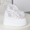 Fashion 12CM Air Mesh New Genuine Synthetic Leather Pumps Platform Wedge Summer Hollow Sandals Chunky Sneakers Women Fashion Shoes