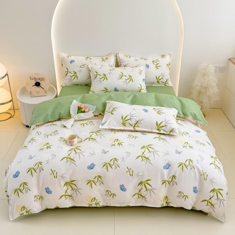 Pure Cotton Four-piece Set Thick Brushed Small Fresh Cotton Bed Sheet Quilt Cover Bed Sheet Dormitory Three-piece Set