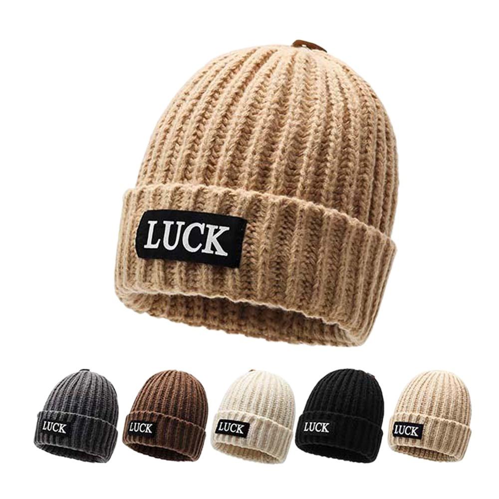Streetwear LUCK Pullover Hat Soft Plush Woolen Hat Versatile Brimless Beanie Cap  Girls