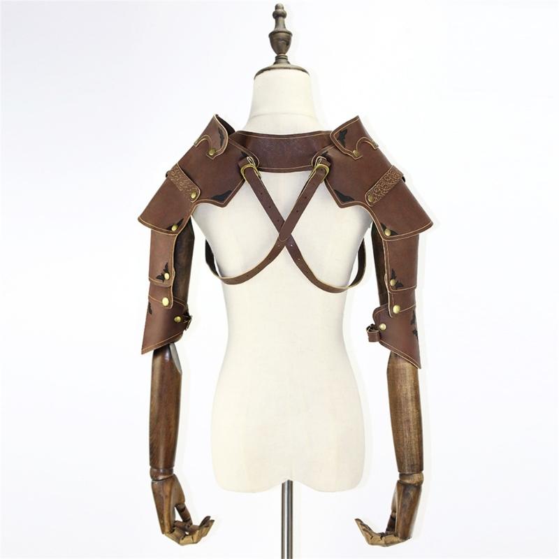 Medieval Faux PU Leathers Costume Armour Halloween Cosplay Warrior Armors Shoulder Armour, Double Shoulder Guard Harness