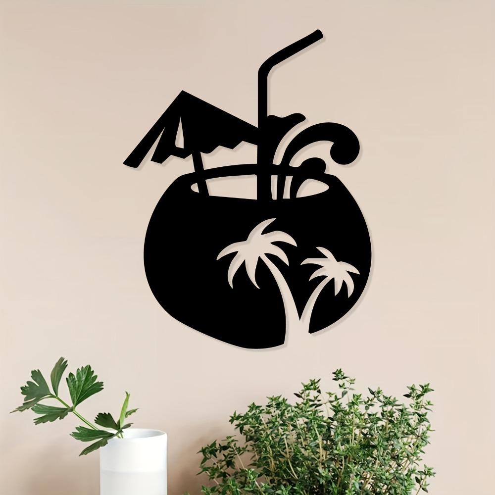 1pc Metal Coconut Palm Wall Art Iron Tree Sculpture Tropical Beach Decor for Patio Garden Fence Poolside Entryway Summer Gift