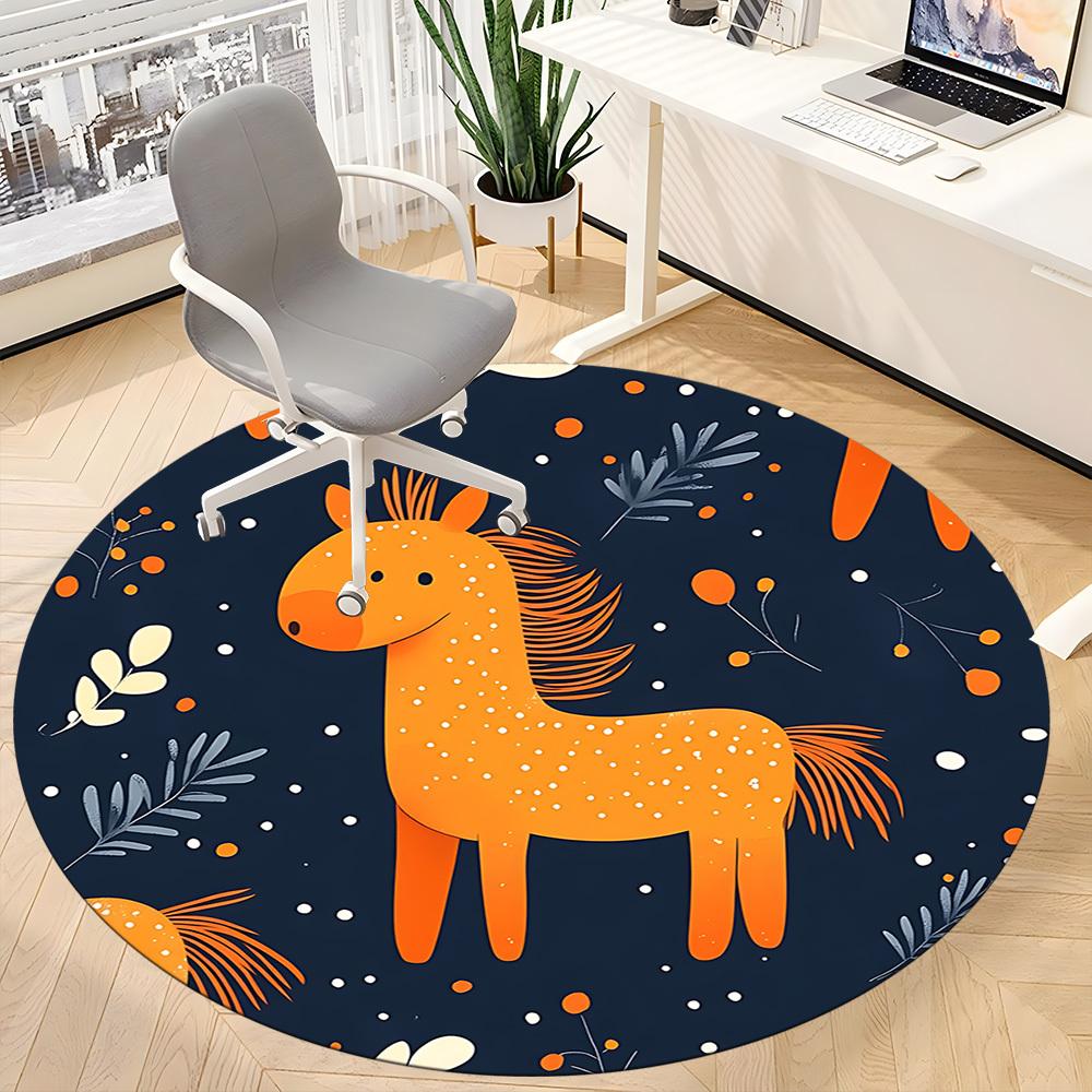 1 Stück Pferde Winter Büro Runder Teppich, Matte Geeignet Für Büro, Unter Bürostühlen Schlafzimmer Wohnzimmer Heimdekoration, Zimmerdeko