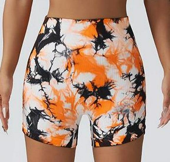 

Женский комплект из двухцветного бесшовного бюстгальтера с принтом тай-дай, шорт для йоги с эффектом приподнятия бедер, нагрудной накладки и брюк для бега длиной три четверти Large