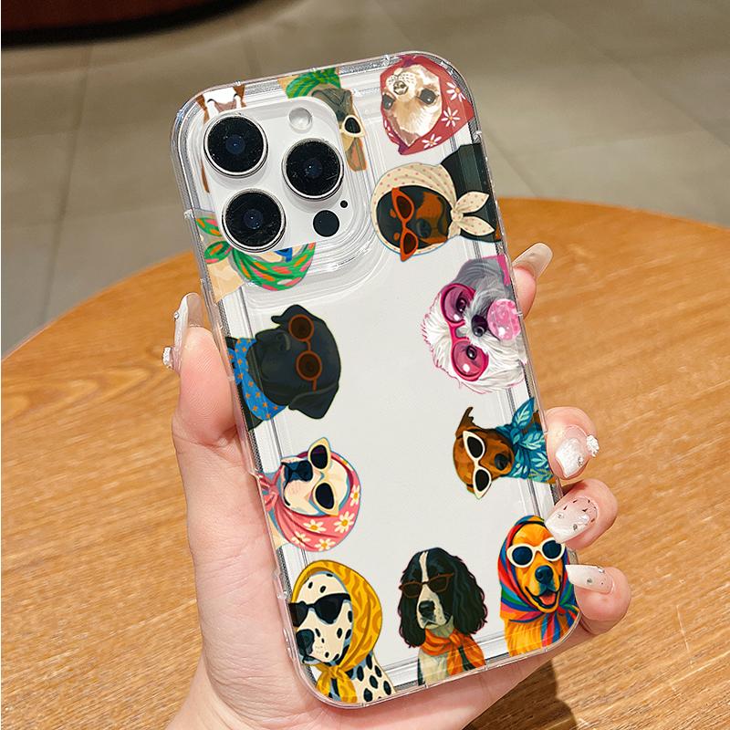 Transparent Phone Case For iPhone 11 12 13 14 15 16 17 Pro Max Mini X XS XR XS Max 8 7 Plus 17E 16E Air with Dog Patterns Cover