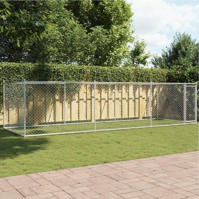 VidaXL Cage pour Chien avec Porte, Chenil pour Chien, Maison pour Chien, Niche de Jardin Patio Terrasse, Gris 6x2x1,5 m 3209579