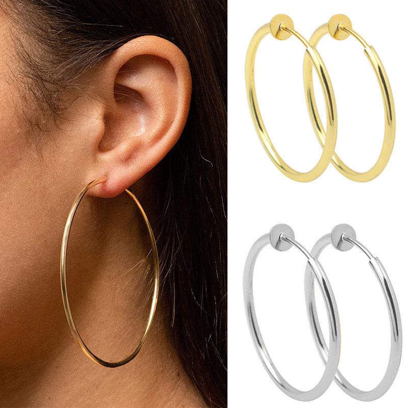 2PC Punk Mens/Womens Stealth Clip On Earrings Without Ear Hole Ear Cuff Spring Clip Fake Ear Ring Hoop Personality Jewelry Gift