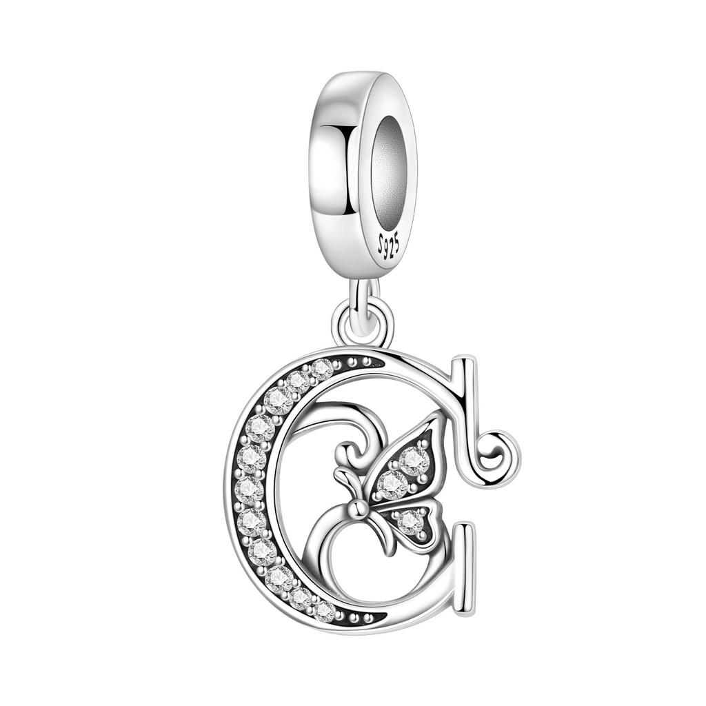 Orstarry DIY Zircon Butterfly 26 Letter Beads 925 Silver Pendant Charms for Bracelet Necklace Jewelry Gifts