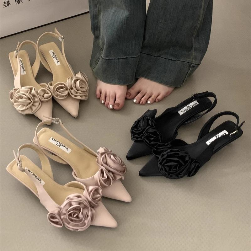 Summer Women Heels Shoes Flower Wedding Shoes Pointed Toe Low Heels Women Shoes Elegant Office Shoes Women Pumps Women Sweet Sandals