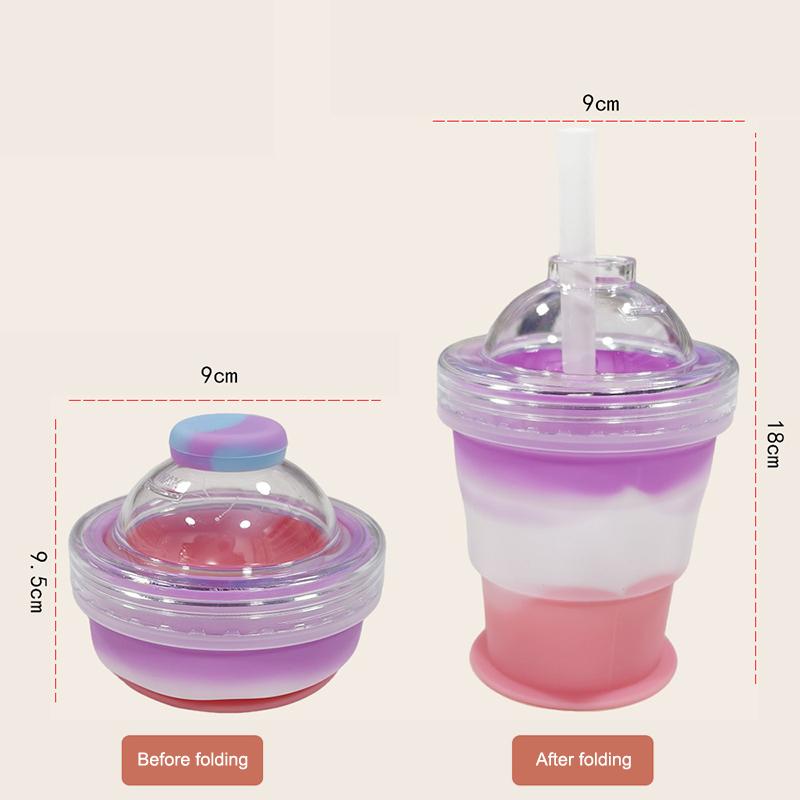 Portable Collapsible Ice Ball Cup with Straw in Silicone for Summer Outdoors
