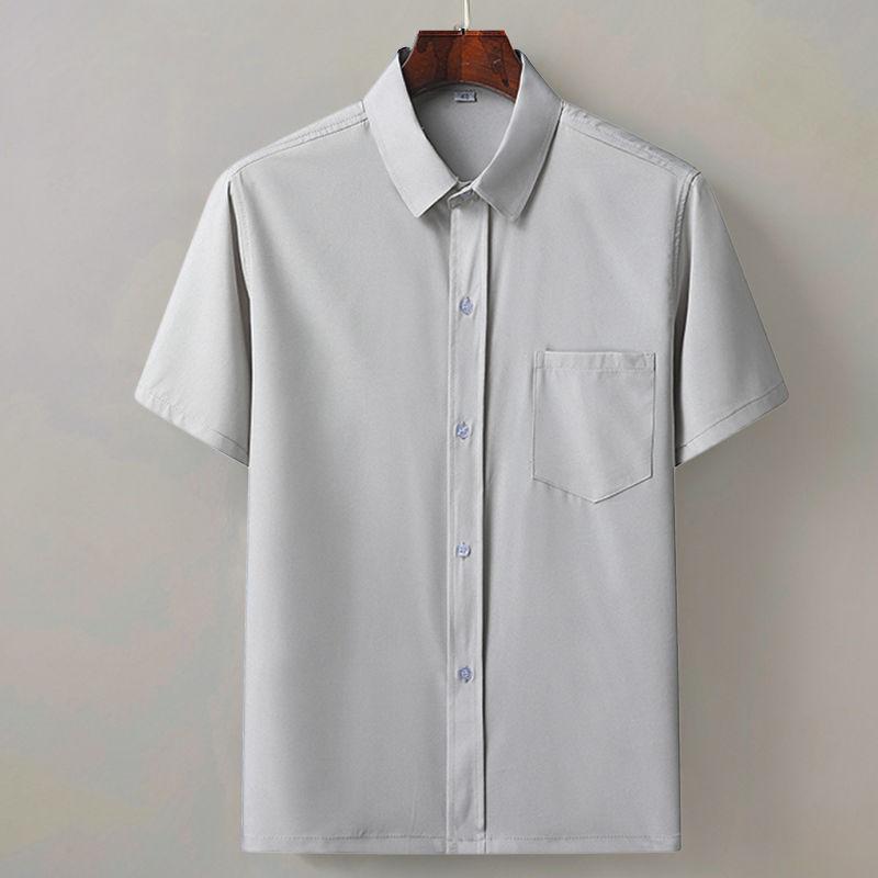 Middle-aged and Elderly Men's Short-sleeved Casual Shirt Summer Loose Ice Silk Button-up Business Shirt Old Man Grandpa Dad Outfit