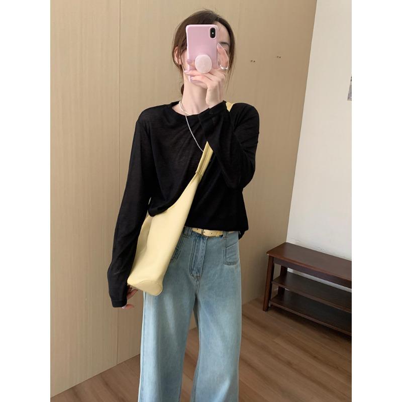 Micro-transparent Sun Protection Blouse for Women Spring and Summer Thin Versatile Loose and Slim T-shirt Top