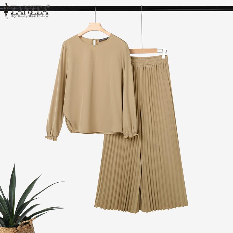 ZANZEA Women Long Sleeve Blouse and Pants Casual Two Piece Suit Set Muslim