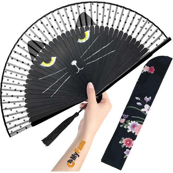 Hand Fan for Women Foldable - Folding Chinese Japanese Vintage Bamboo Silk Fan - Ideal for Hot Flashes, Church, EDM, Festivals, Dancing and Gifts