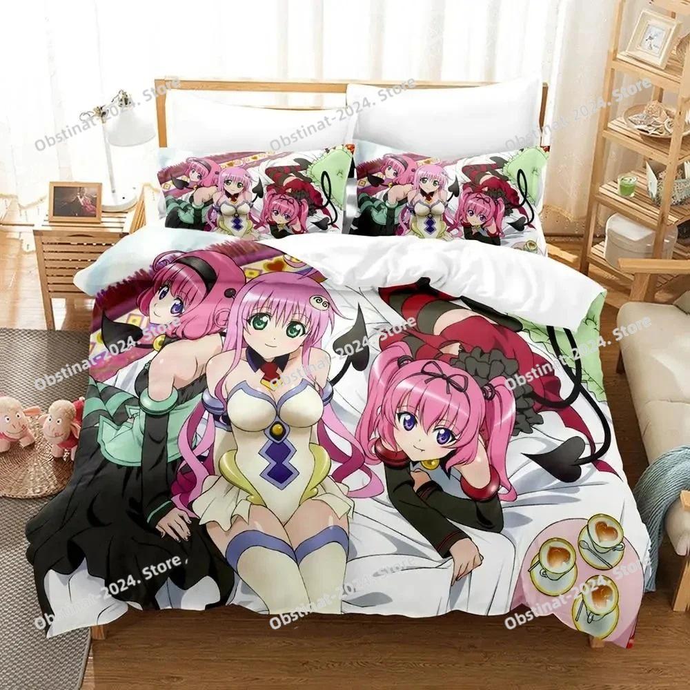 Anime Yami To LOVE Ru Bettwäscheset Bettbezug Bettset Steppdecke Kissenbezug Bettdecke King Queen Größe Jungen Erwachsene Heimtextilien