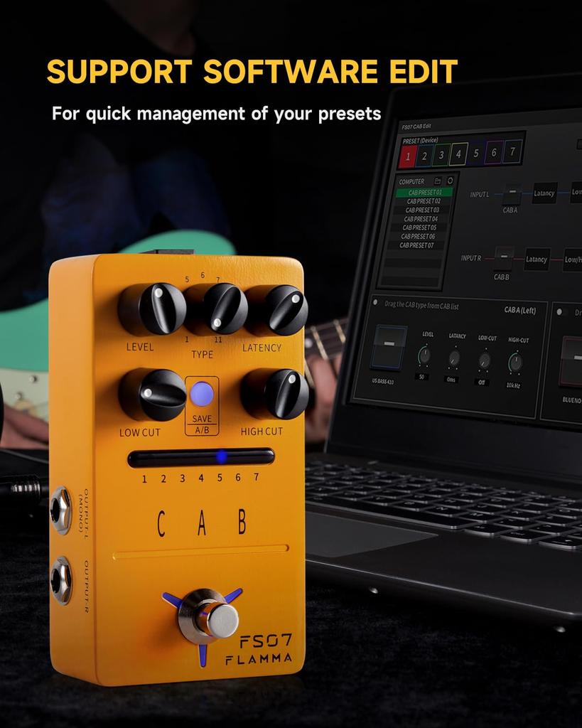 FLAMMA FS07 Stereo Cabinet Simulation Pedal 11 Factory Cab Sim File Support Software Editing 3rd Party IR Load 7 Readable Presets