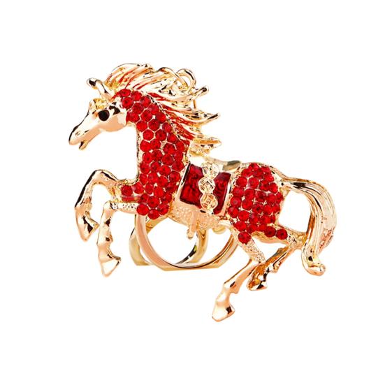 Wealth Horse Car Keyring Rhinestones-Encrusted 3D Zodiac Horse Design Key Chain Metal Charm Bags Keyring