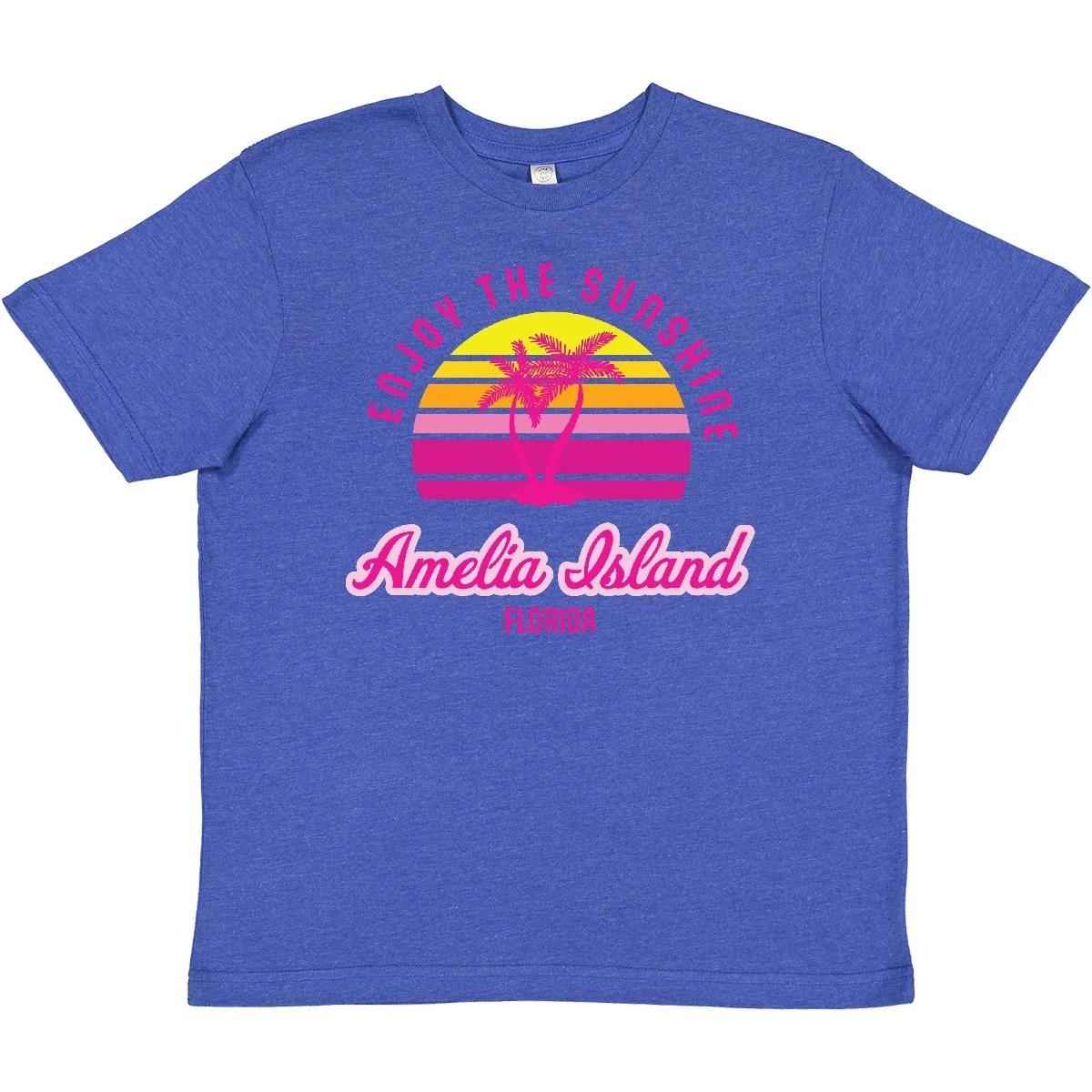 Inktastic Summer Enjoy The Sunshine Amelia Island Florida In Pink Youth kids boys T-Shirt 140