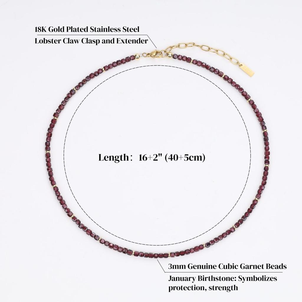 [GAVU] [Garb] 3mm Garnet Cubic Zirconia Power Stone Necklace for Women