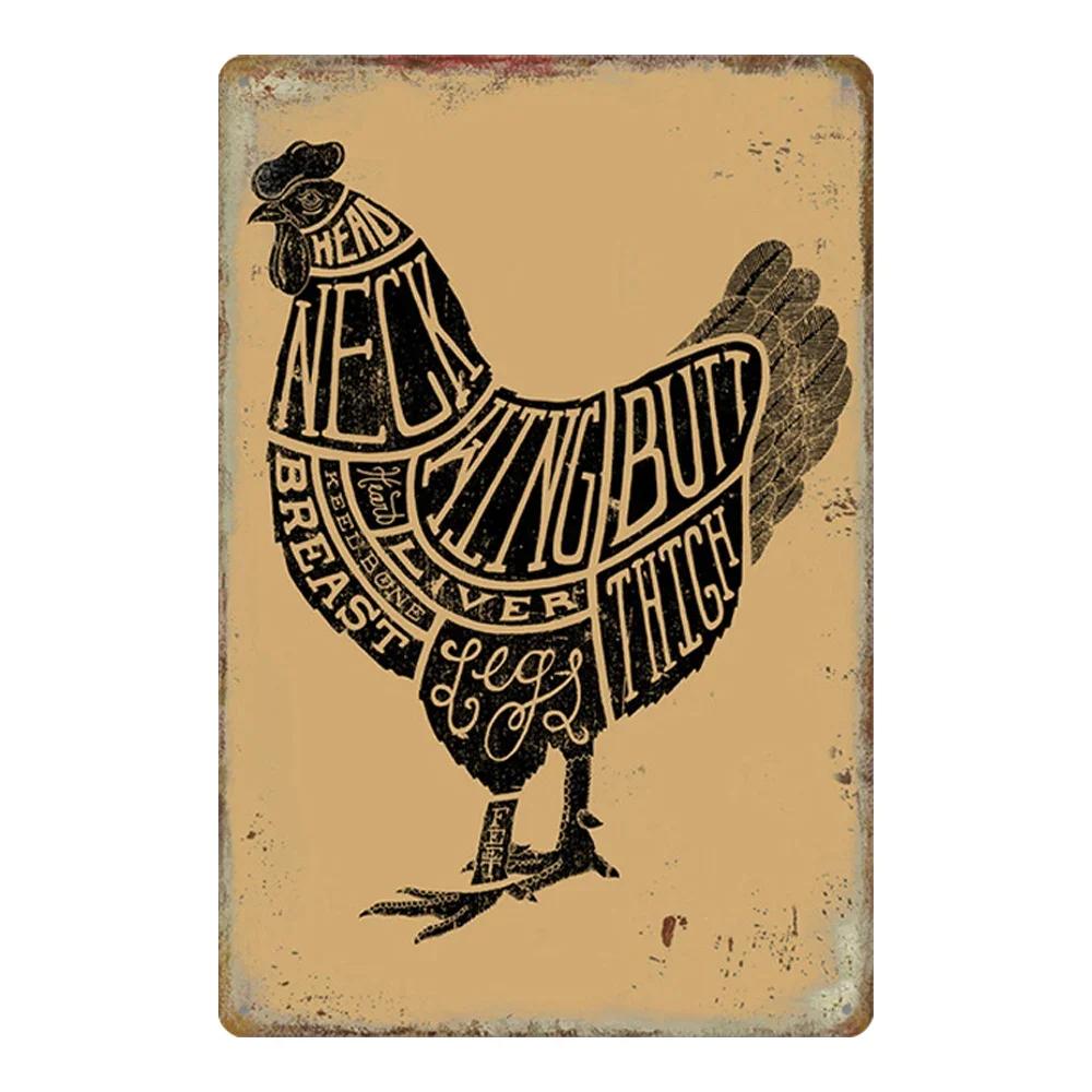 Vintage Chicken Metal Poster Tin Sign Rooster Hen Retro Plaque Plate Farmhouse Farm Wall Decor Retro Metal Poster Plaque