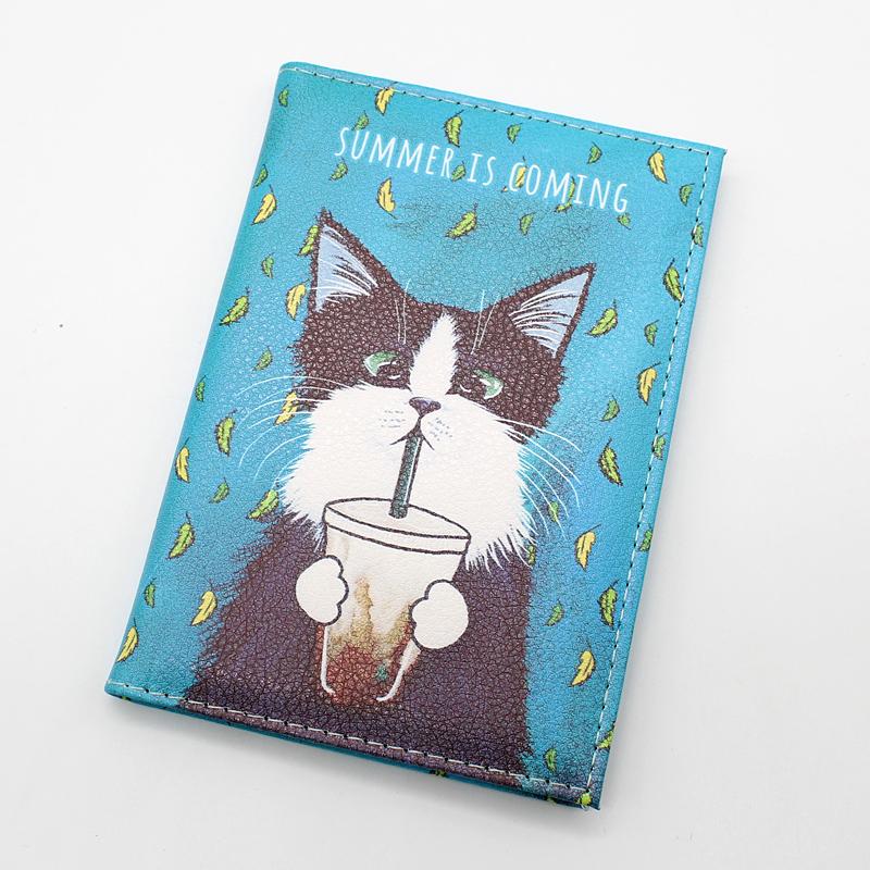 

New Fashion Cute Cat Passport Cover Men Women Soft Leather Cartoon Travel Passport Holder Case Card ID Holders Protective Sleeve