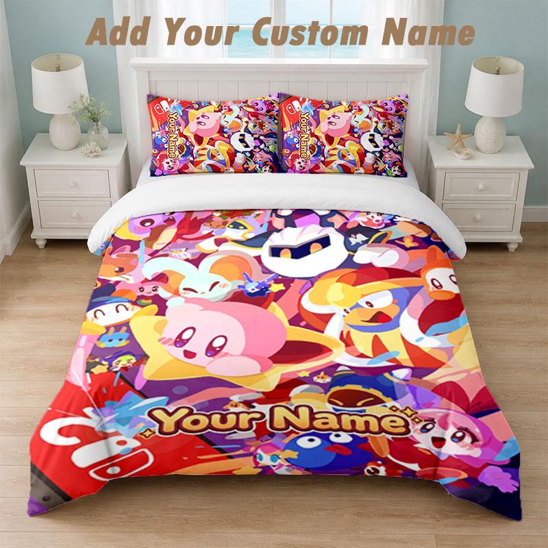 Bedding Set 1 Duvet Cover 2 Pillowcases Kirby Print Soft Bed Linen Bedroom Decor