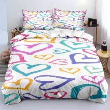 Liebe Bettdecke Set Queen King Full Size Herzförmige Bettwäschesets Full für Teenager Mädchen Frauen Männer Jungen 3-teilig mit 2 Kissenbezügen