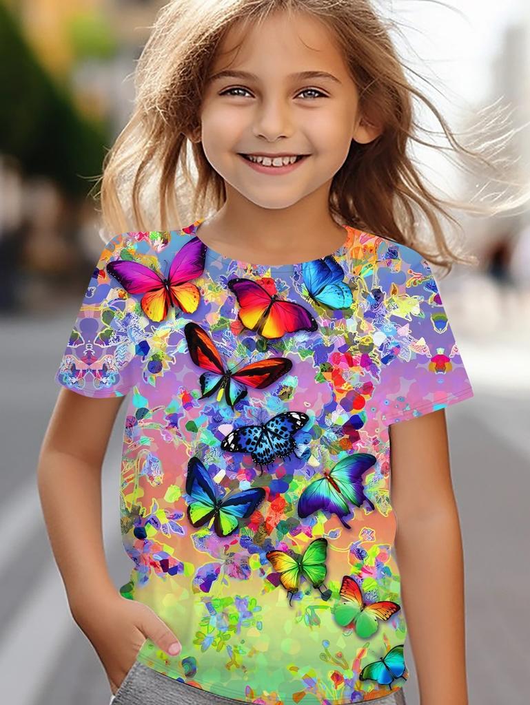 Children's Clothing Girl Clothes Summer Short Sleeve Kawaii Butterfly Printed T-Shirt for Girls Fashion O-Neck 2025 Kids Clothes