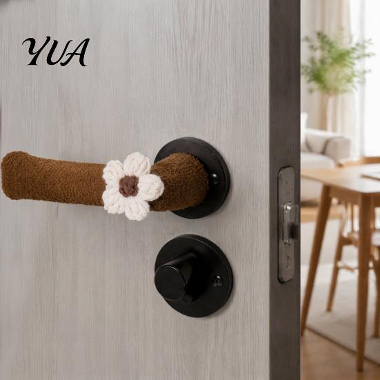 Huse de Mânere de Ușă de Iarnă 2/4 Bucăți Huse cu Flori, Protecție Buton Anti-Coliziune, Mânecă Decorativă Antistatică Anti-Îngheț pentru Casă Birou