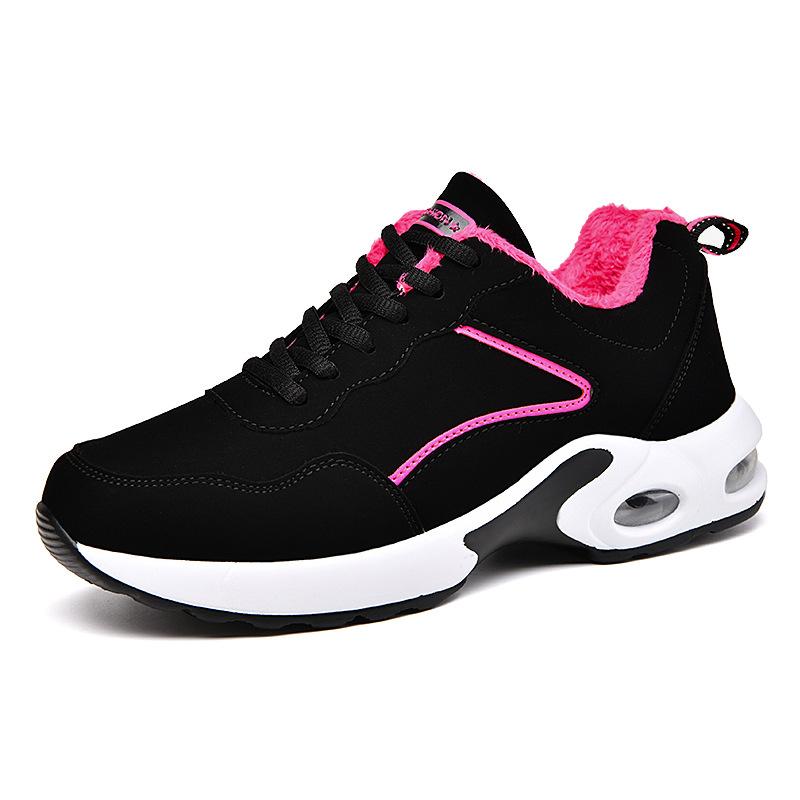 Autumn and Winter Women's Shoes Black Velvet Sports Shoes Casual Running Soft Sole Light Travel Shoes Single Shoes