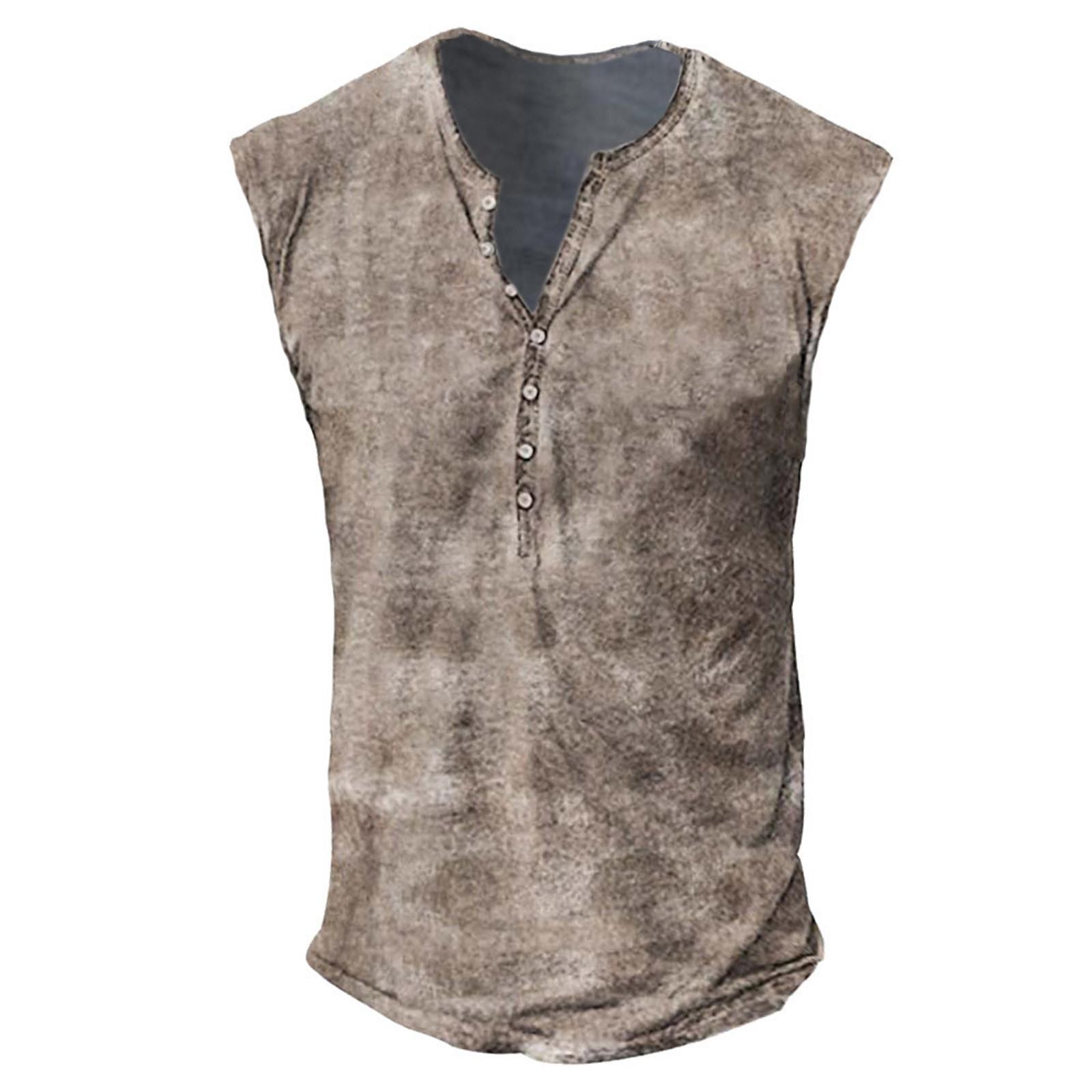 Herren ärmelloses Henley-Shirt lässiges Baumwoll-Tanktop mit Knopfleiste klassische Passform atmungsaktives leichtes Westentop XXXXL khaki