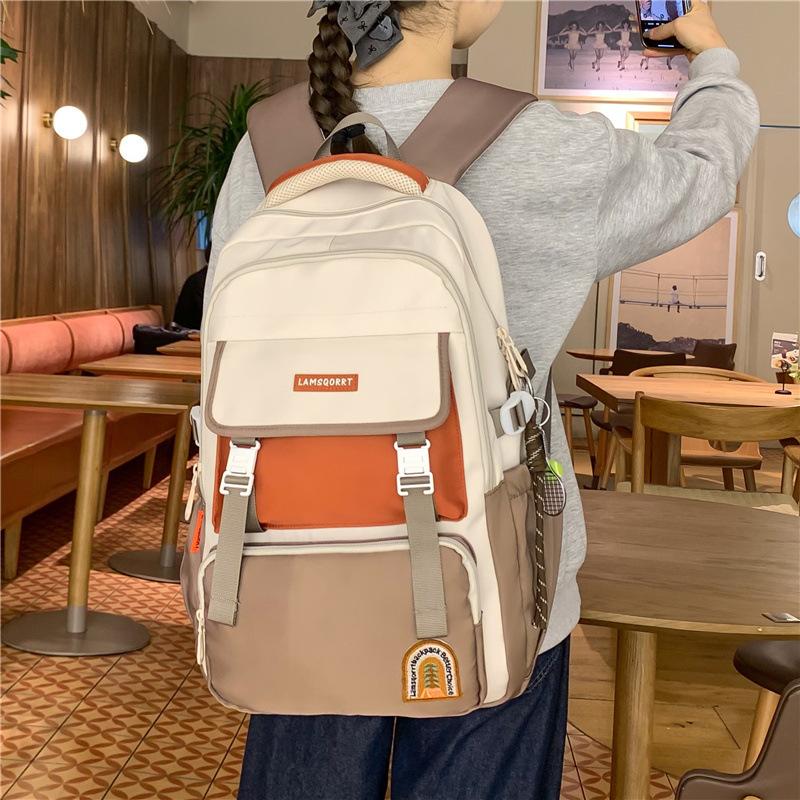 Student Skolväska Ryggsäck Stor Kapacitet Dam Färgblock Ryggsäck