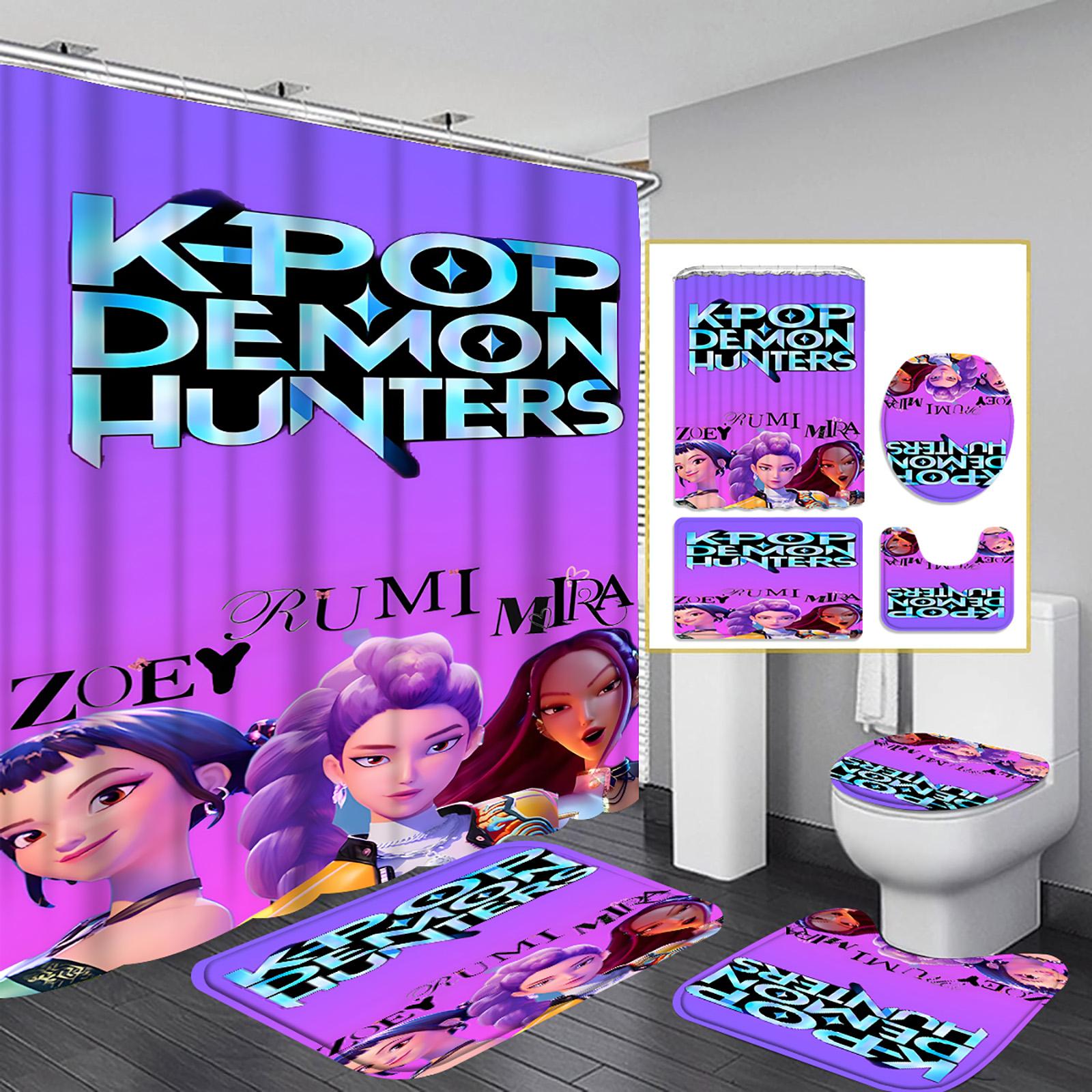 

Комплект из 4 предметов: коврик для ванной с принтом персонажей и штора для душа One Size