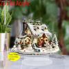 2D Flat Christmas Winter Village Desktop Decoration, Cottage with Snowmen, Evergreen Trees, Suitable for Wall Decoration, Porch, Room, Villa, Accents