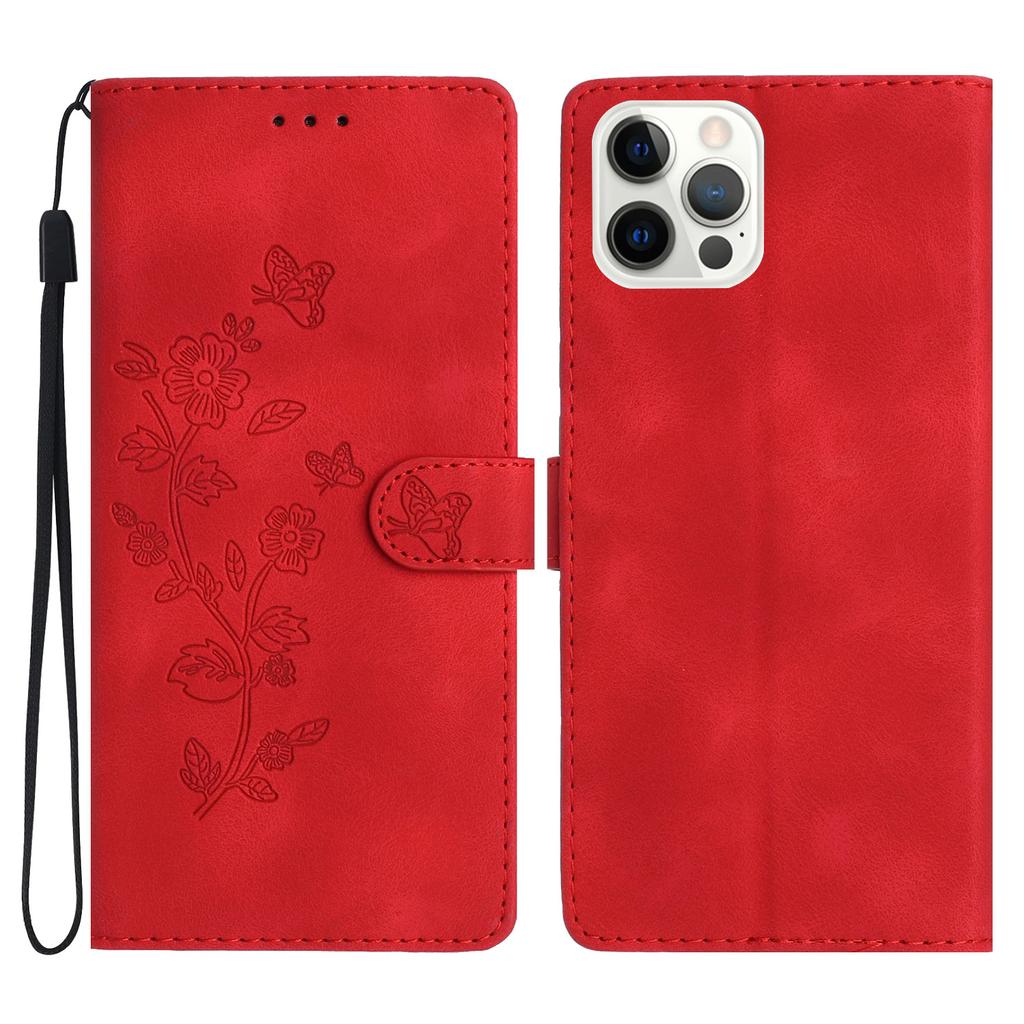 For iPhone 16 Pro Max Leather Wallet Case Imprinted Flower Flip Protective Phone Cover