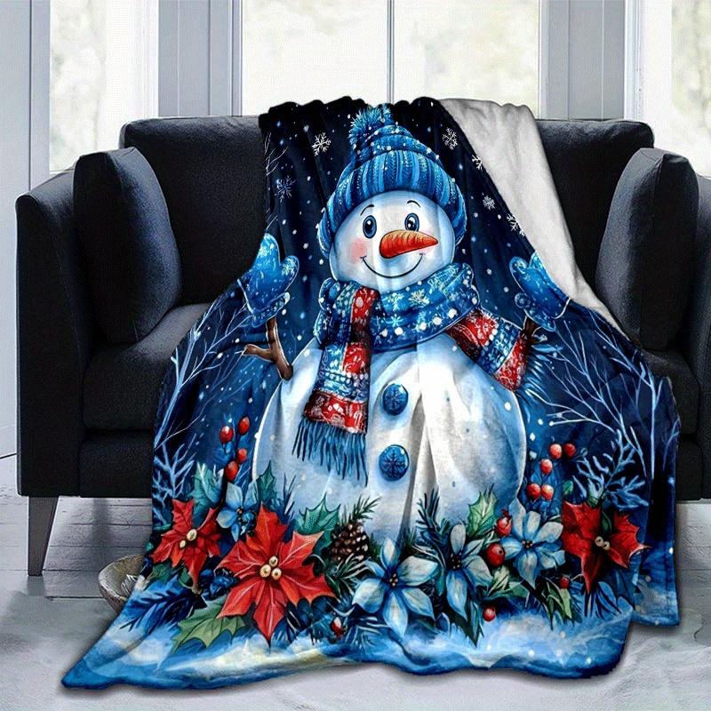 

1pc Christmas Snowman Printing Lightweight Flannel Blanket, Comfortable and Warm Blanket, for Camping Sofa Bed and Couch Office, Gift 100x150cm