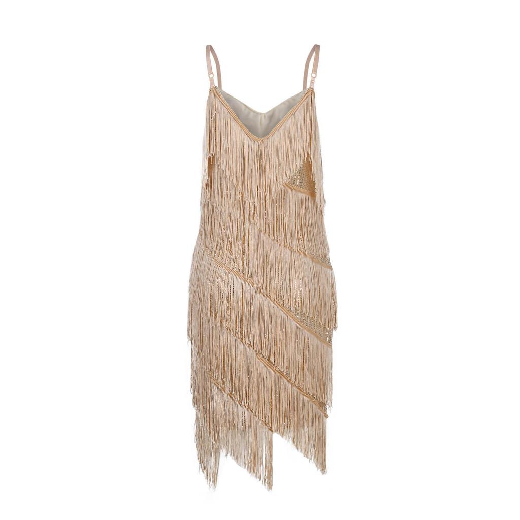 Vestido sin mangas estilo borla con tirantes de color liso para mujer