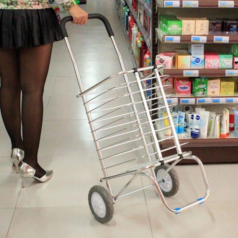 Foldable Shopping Cart with Wheels - Portable Collapsible Grocery Trolley, Heavy-Duty Fold Up Utility Wagon for Market, Laundry