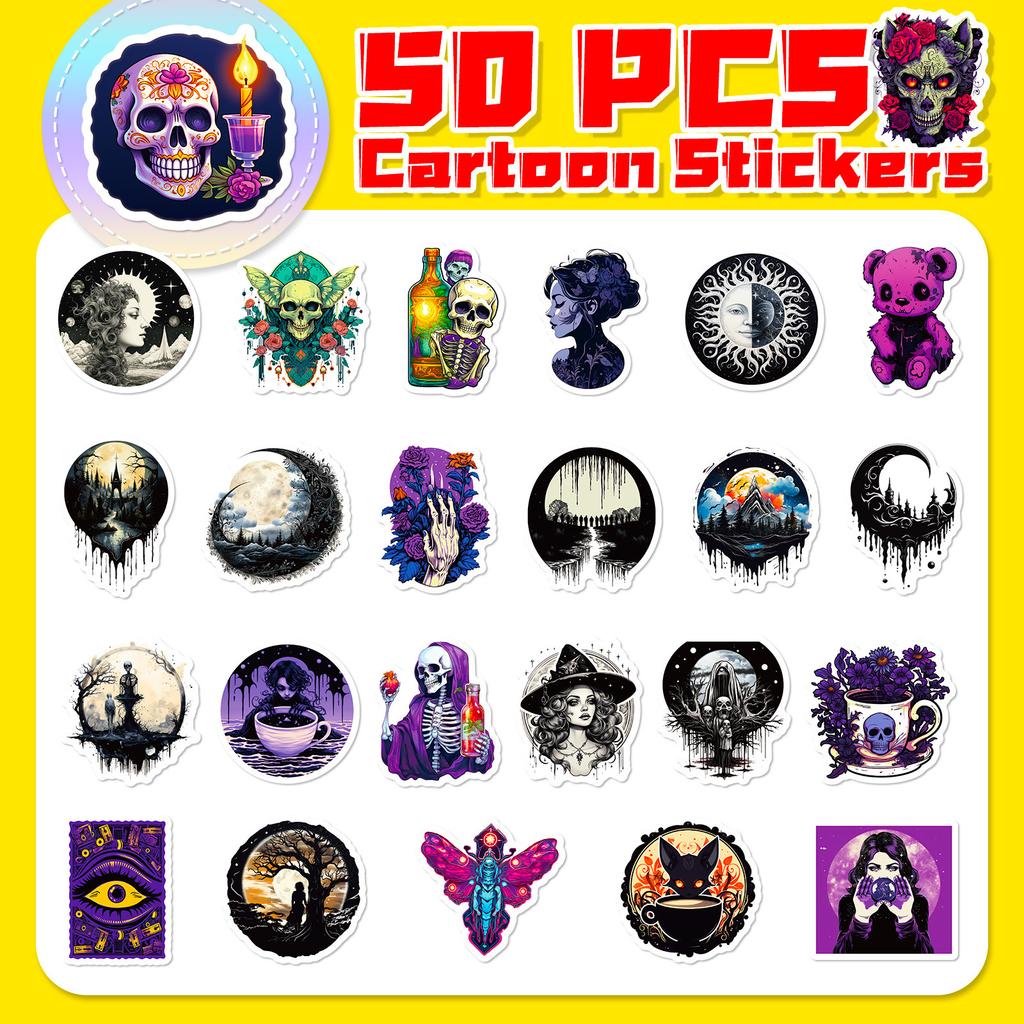 50 Cartoon Gothic Graffiti Luggage Stickers Dark Purple Cool Skull Gothic