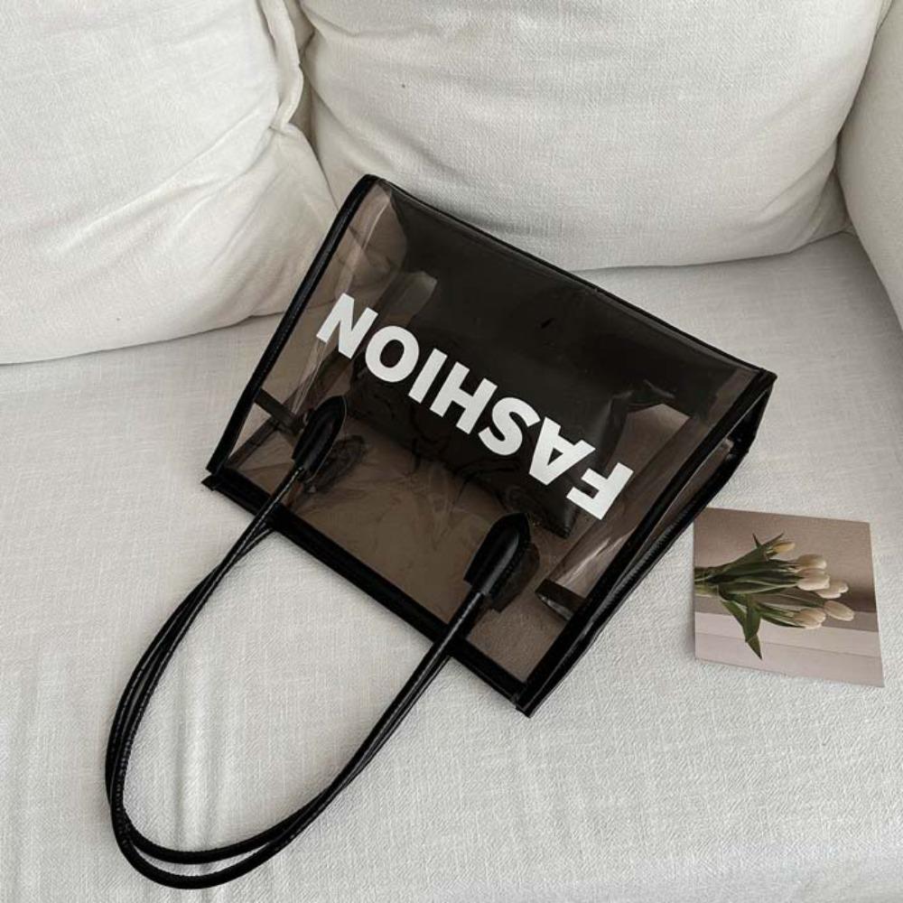 2pcs/set Fashion Transparent Jelly Bag PU Leather PVC Composite Tote Bags Clear PVC Handbag Party