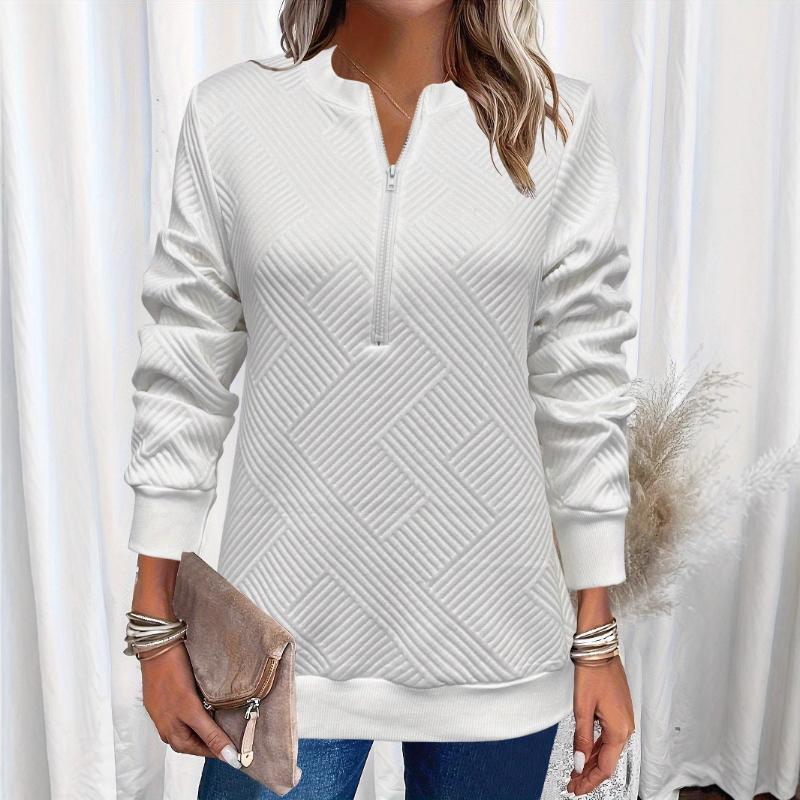 Women Spring Autumn New Style Hoodie Half Zip Design Sense Crew Neck Long Sleeve Solid Color Casual Versatile Top