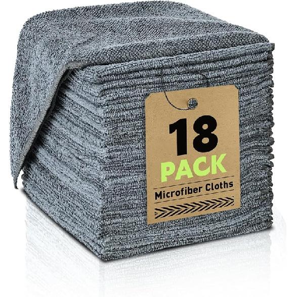 Microfiber Cleaning Cloths Bulk-18 Pack, Gray Microfiber Towels For Cars, Ultra Absorbent Microfiber Towel Weave Grime & Liquid For Streak-Free
