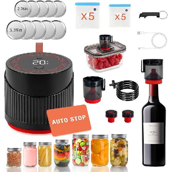 Electric Mason Jar Vacuum Sealer Kit, 4 in 1 Jar Vacuum Sealer for Mason Jars Jar Sealer Vacuum Sealing Machine for Food Storage Vacuum Bag Box Wine