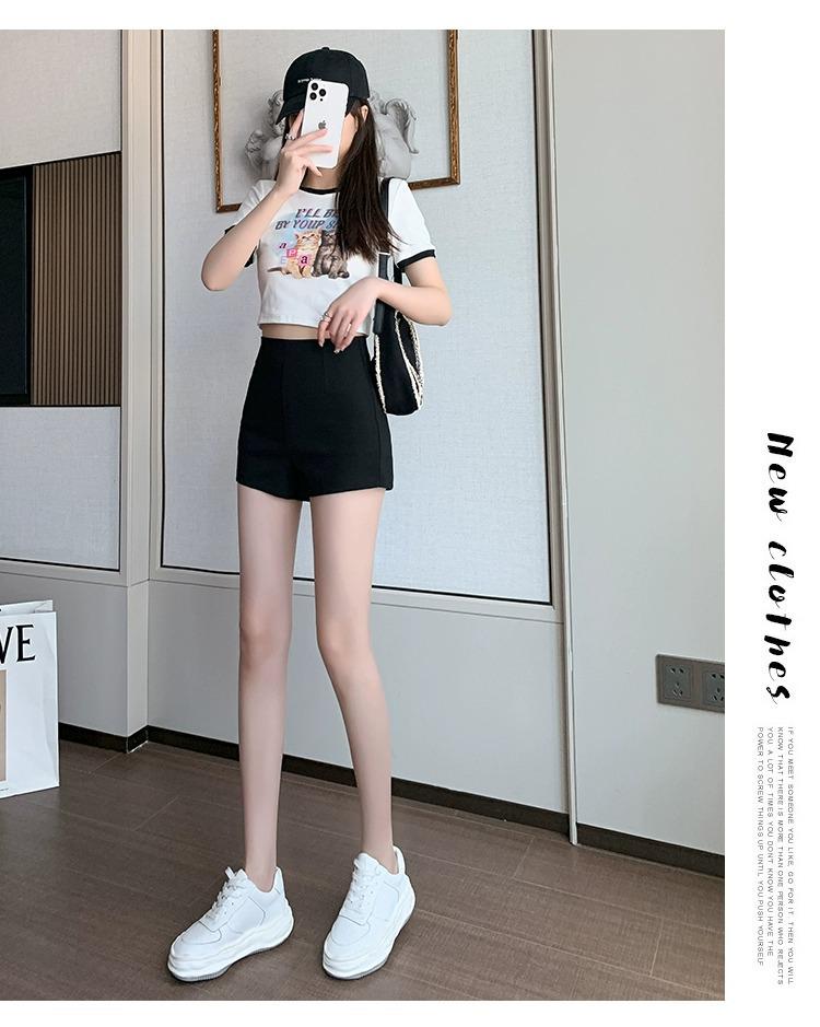 Women's High Waist Black A-Line Summer Shorts - Petite, Tight, Elastic, and Anti-Exposure